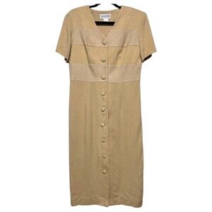 Vintage Jennifer Jeffries Button Front Dress Womens 6 Tan Linen Blend Minimalist